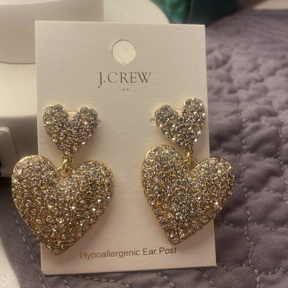 J Crew double stacked pave heart statement earrings - Picture 4 of 6